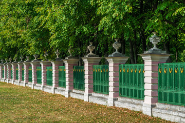 View of fence in Kuskovo park in Moscow, Russia