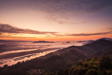 Sunrise and the mist in winter morning