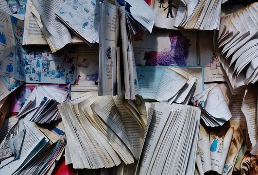 Papier- und B&uuml;cherwand