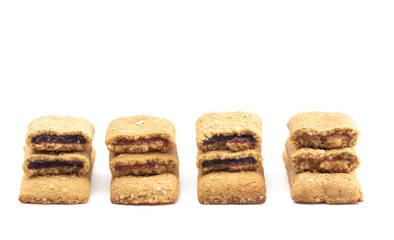 Various Flavors of Whole Grain Breakfast Bars on a White Background
