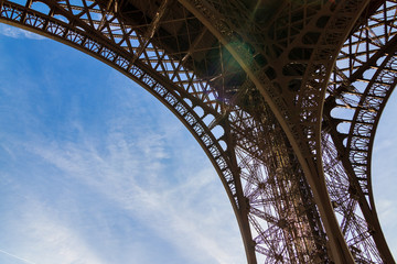 Beautiful view of the Eiffel tower seen from beneath in Paris
