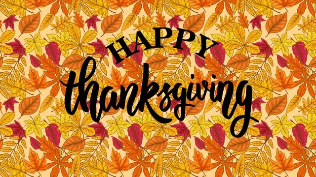 Happy Thanksgiving. Animated Card with  autumn leaves.