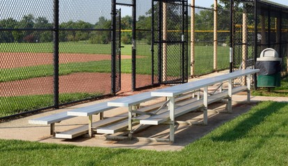 A view of the metal bleachers at a sports venue.