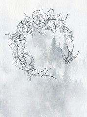 Ilustracja świąteczna kwiaty z jaskółką