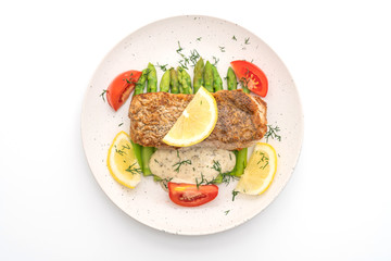 grilled snapper fish steak with vagetable