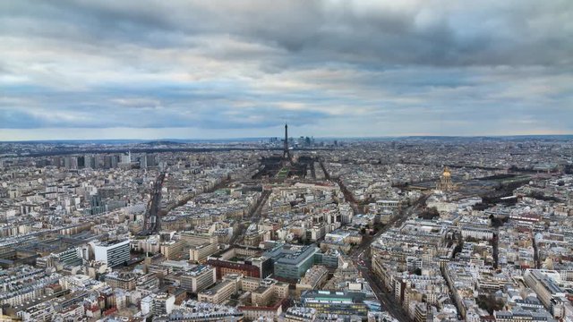 Beautiful 4K UHD timelapse of Paris, France, seen from the Montparnasse tower at sunset