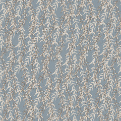 Graphic floral seamless pattern - flower branches on grey - blue background. For wedding stationary, greetings, wallpapers, fashion, logo, wrapping paper, fashion, textile, etc.