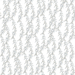 Graphic floral seamless pattern - flower branches on white background. For wedding stationary, greetings, wallpapers, fashion, logo, wrapping paper, fashion, textile, etc.