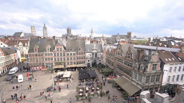 Ghent, APR 28: Aerial view of the beautiful Ghent cityscape on APR 28, 2018 at Ghent, Belgium