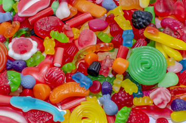 fondo de variedad de caramelos y gominas de colores 