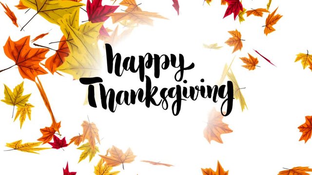 Happy Thanksgiving. Animated Card with falling autumn leaves.
