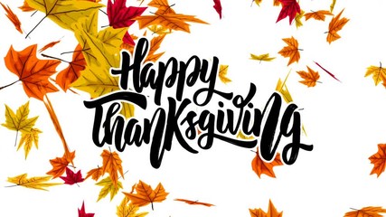 Happy Thanksgiving. Animated Card with falling autumn leaves.