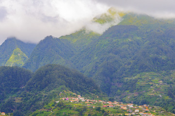 Mountain landscape. View of mountains on the route Vereda da Penha de Aguia, Madeira Island, Portugal, Europe.