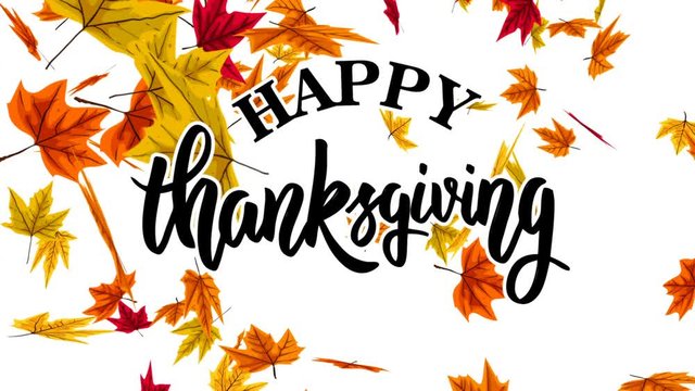 Happy Thanksgiving. Animated Card with falling autumn leaves.