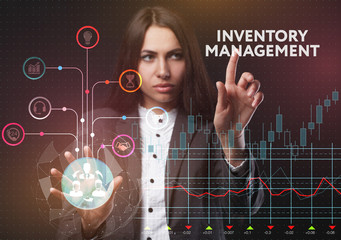 The concept of business, technology, the Internet and the network. A young entrepreneur working on a virtual screen of the future and sees the inscription: Inventory management