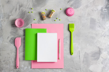 Cooking baking for kids flat lay background for recipe