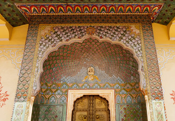 The Rose Gate in the City Palace in Jaipur, Rasjathan India. The gate represent the winter season...