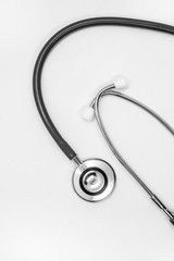 Stethoscope on a white background with space for text Concept of medicine and diagnostics.
