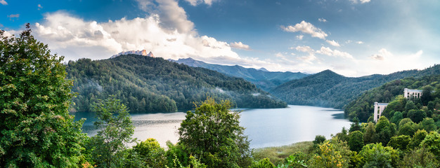 Obraz premium Widely panoramic view of the Goygol - lake in Azerbaijan located in the reserve