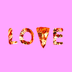 Contemporary art collage.  Love Pizza. Fast food minimal project