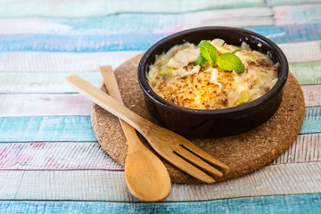 Scallop with pepper and mushrooms
