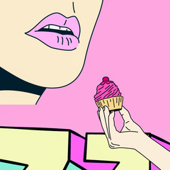 Contemporary art collage illustration. Cake lover. Fast food minimal project