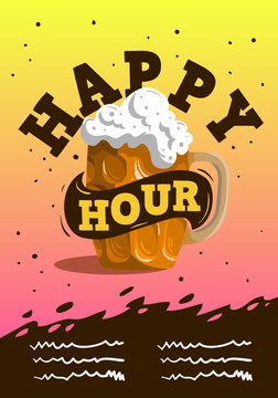 Happy Hour Poster  Design With A Mug Of Draft Beer Vector Image