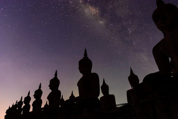 Milky way galaxy with buddha stature dark filter style, Public in Thailand
