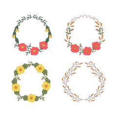 Hand drawn  card with  decorative floral elements wreaths set. Holiday card, invitation, brochure, flyer.