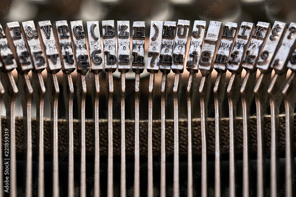Fototapete retro typewriter in studio. macro close up.