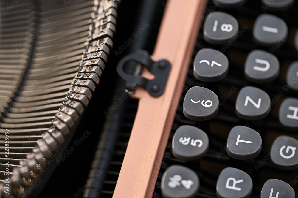 Fototapete retro typewriter in studio. macro close up.