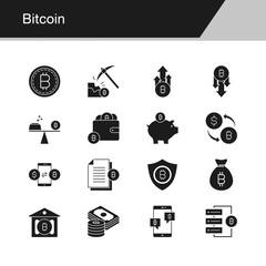 Bitcoin icons. Design for presentation, graphic design, mobile application, web design, infographics.