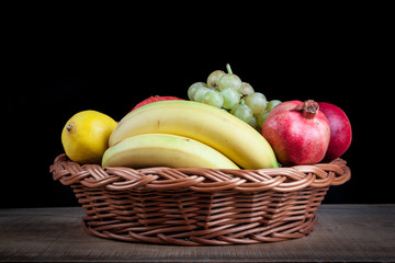 pomegranates and other fruit in the basket