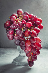 Ripe red grape bunch on gray background. Still life concept - 221862985