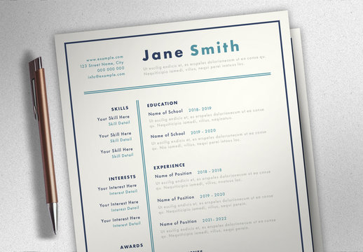 Cream Resume Layout with Blue Accents