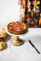 Gluten free Figs tart with granola and Turkish yoghurt. Healty morning food concept
