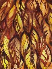 autumn orange leaves illustration background yellow watercolor lines