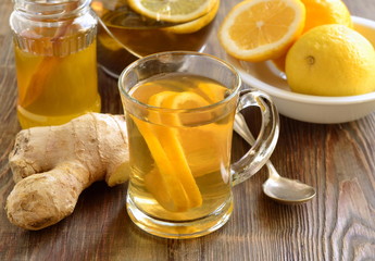 Lemon ginger drink with honey, tea
