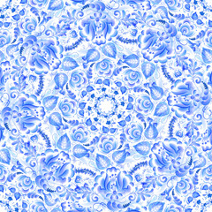 Blue floral circles vector seamless pattern tile