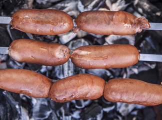 Grilled sausages closeup