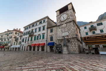 Clock tower of Kotor, Montenegro in the morining