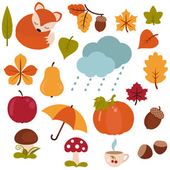 Cartoon characters and autumn elements