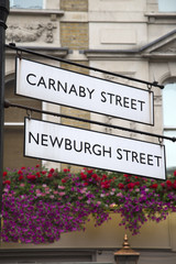 Fototapeta na wymiar Carnaby and Newburgh Street Sign; London