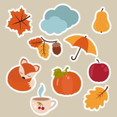 Cartoon characters and autumn elements