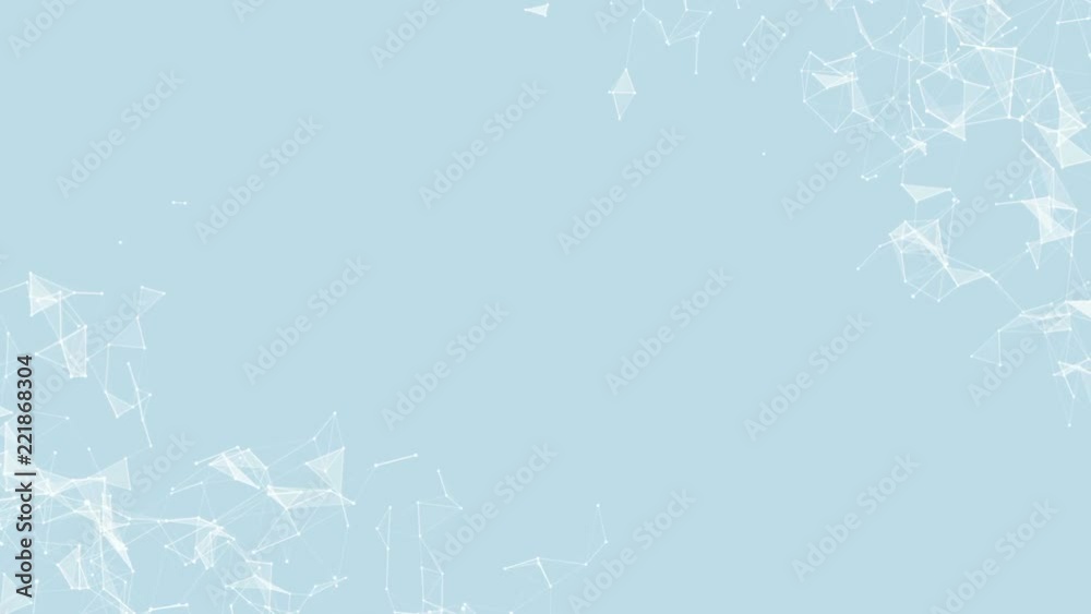 Poster computer graphics of moving particles. animated background. seamless loop.animation of a growing net