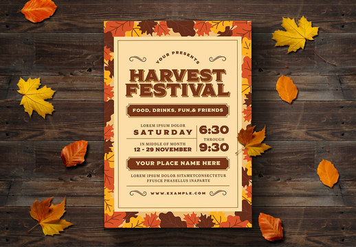 Fall Festival Flyer Layout with Leaf Illustrations