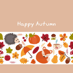 Cartoon characters and autumn elements