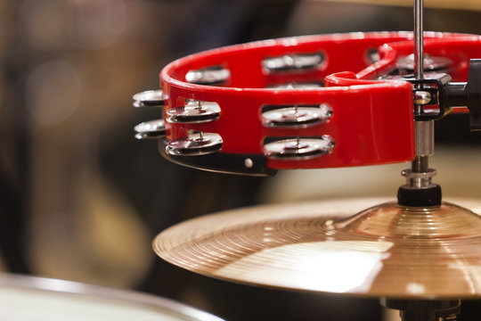 Fragment of orchestral tambourine closeup