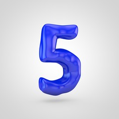 Blue plasticine number 5 isolated on white background.