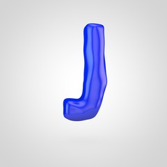 Blue plasticine letter J uppercase isolated on white background.